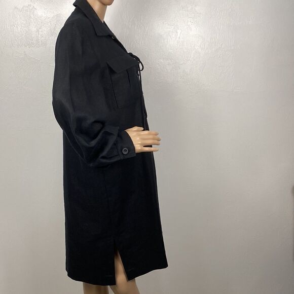 Cheetah B Sherrie Bloom Black Linen Long Sleeves Collared Dress - Picture 4 of 11